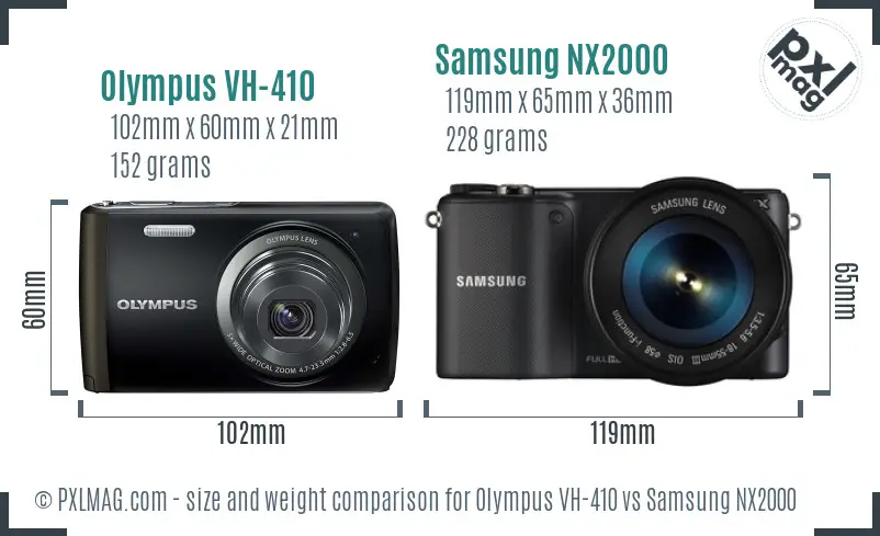 Olympus VH-410 vs Samsung NX2000 size comparison