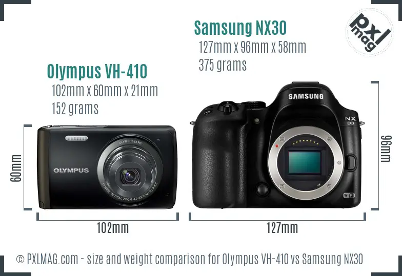 Olympus VH-410 vs Samsung NX30 size comparison