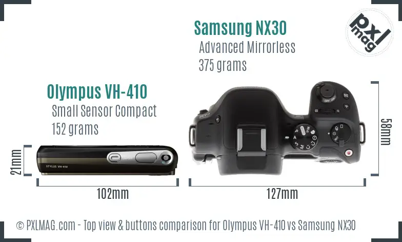Olympus VH-410 vs Samsung NX30 top view buttons comparison