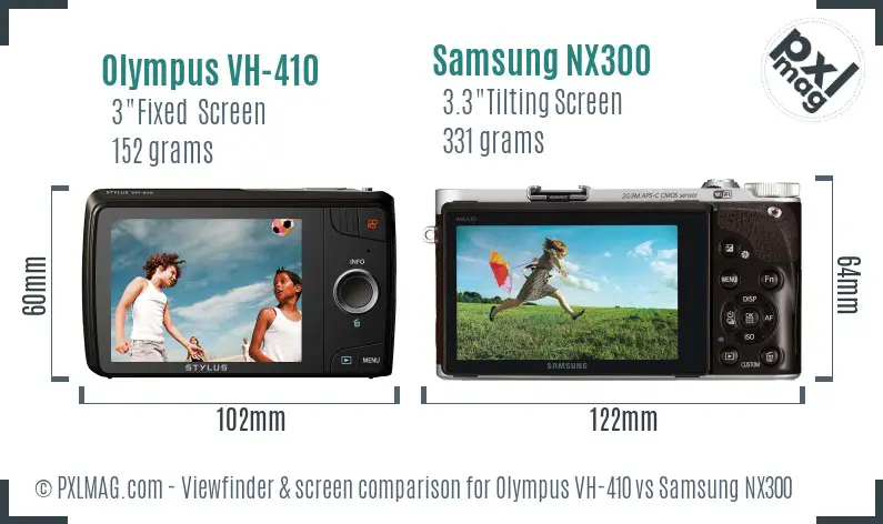 Olympus VH-410 vs Samsung NX300 Screen and Viewfinder comparison