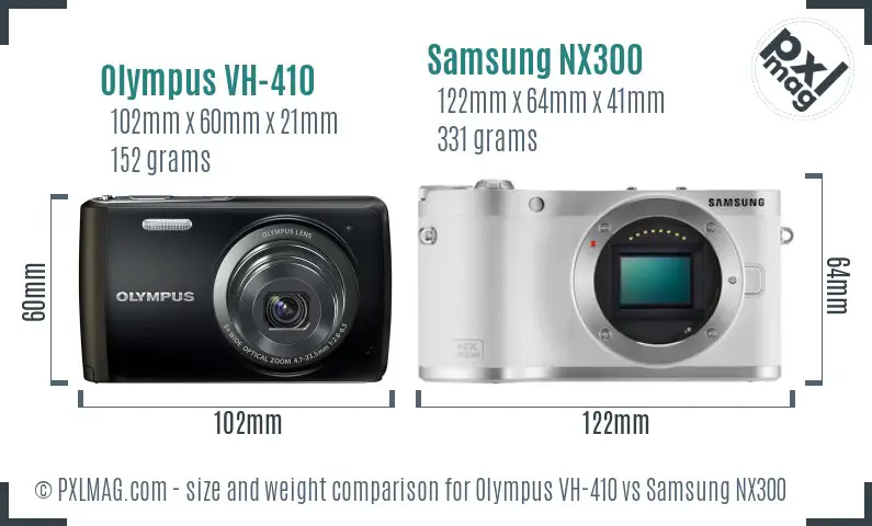 Olympus VH-410 vs Samsung NX300 size comparison