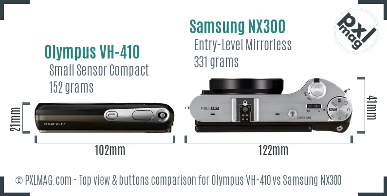 Olympus VH-410 vs Samsung NX300 top view buttons comparison