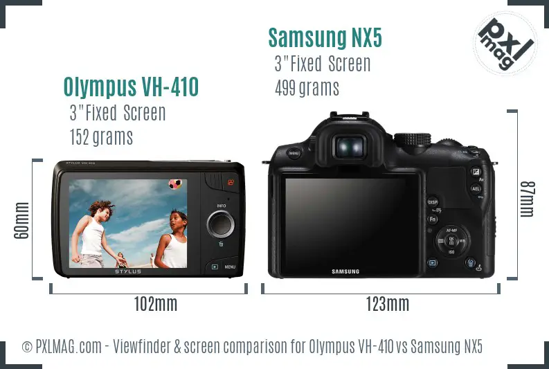 Olympus VH-410 vs Samsung NX5 Screen and Viewfinder comparison