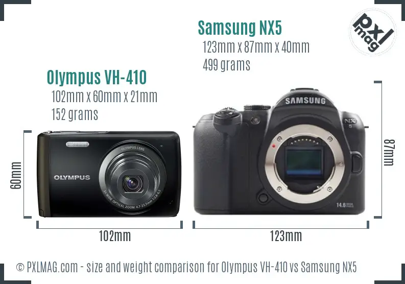 Olympus VH-410 vs Samsung NX5 size comparison
