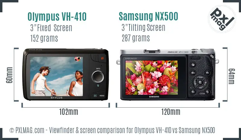 Olympus VH-410 vs Samsung NX500 Screen and Viewfinder comparison
