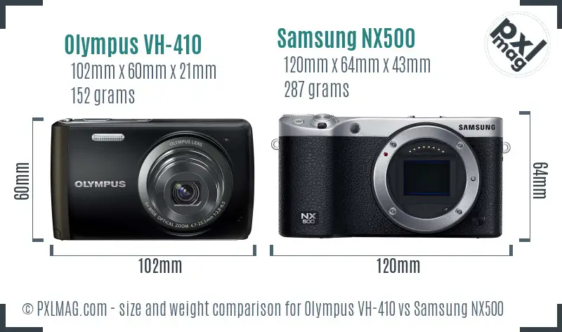 Olympus VH-410 vs Samsung NX500 size comparison