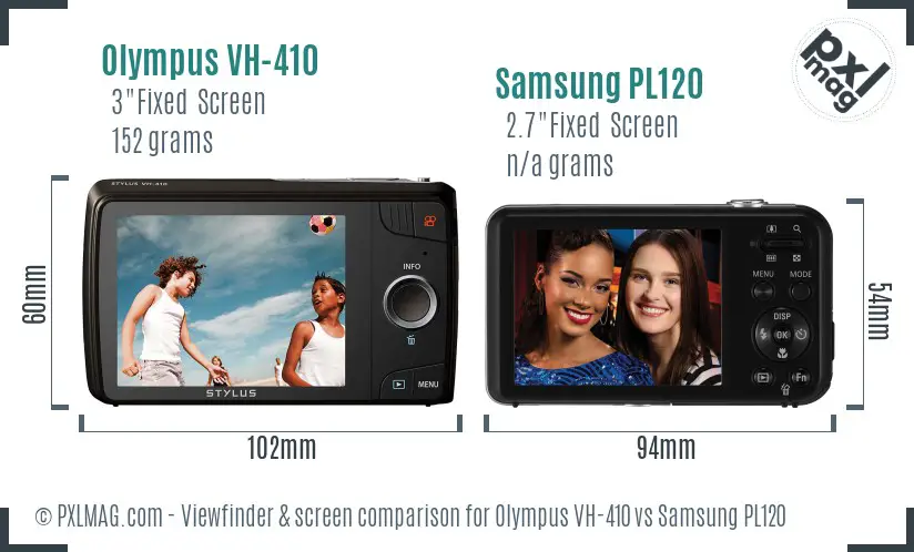 Olympus VH-410 vs Samsung PL120 Screen and Viewfinder comparison