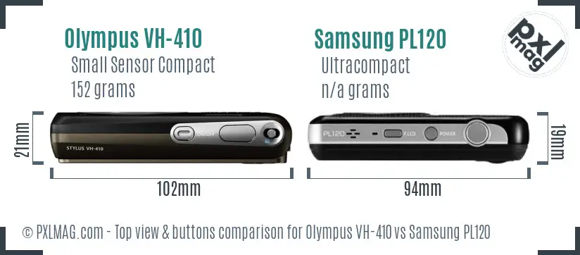 Olympus VH-410 vs Samsung PL120 top view buttons comparison