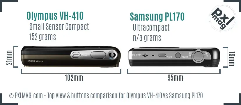 Olympus VH-410 vs Samsung PL170 top view buttons comparison