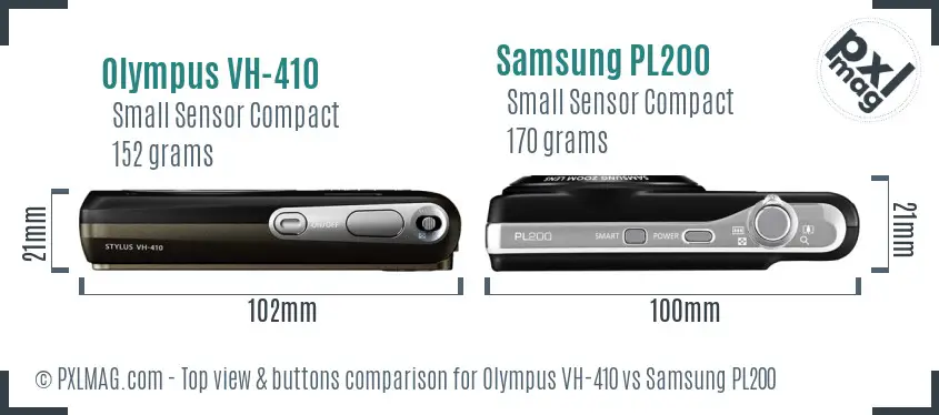 Olympus VH-410 vs Samsung PL200 top view buttons comparison Olympus VH-410 vs Samsung PL200 top view buttons comparison