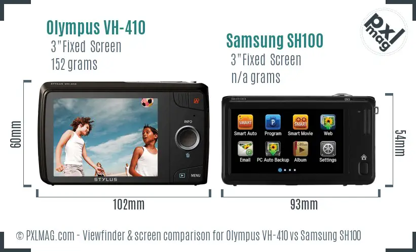 Olympus VH-410 vs Samsung SH100 Screen and Viewfinder comparison
