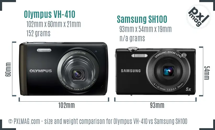 Olympus VH-410 vs Samsung SH100 size comparison