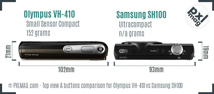 Olympus VH-410 vs Samsung SH100 top view buttons comparison