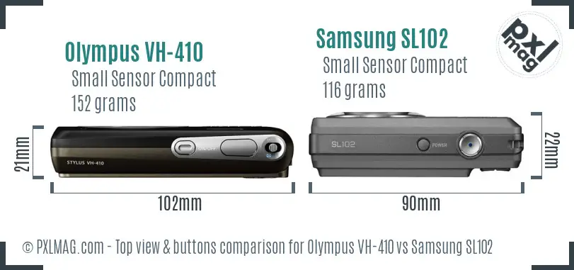 Olympus VH-410 vs Samsung SL102 top view buttons comparison Olympus VH-410 vs Samsung SL102 top view buttons comparison
