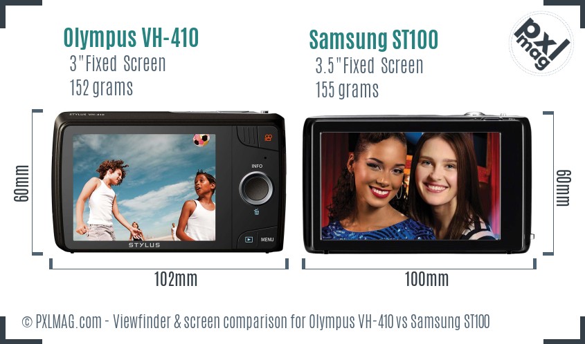 Olympus VH-410 vs Samsung ST100 Screen and Viewfinder comparison