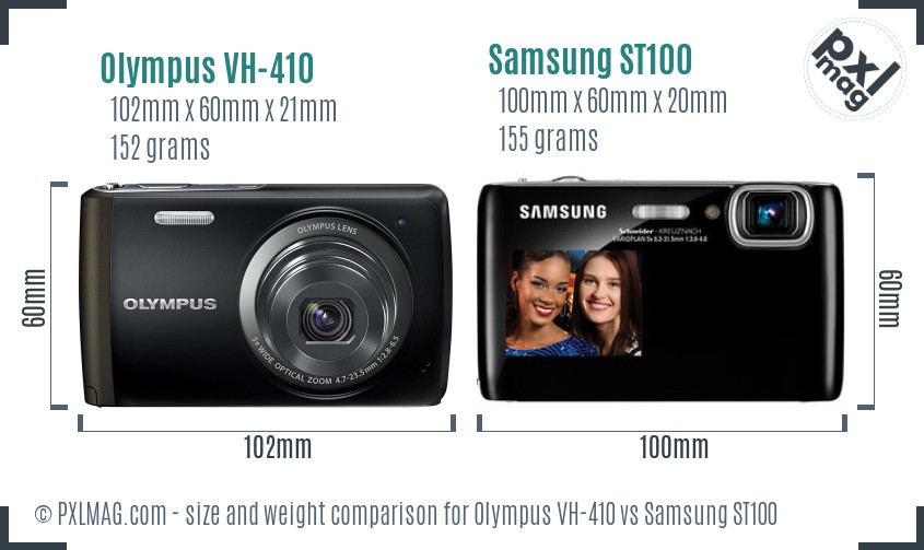Olympus VH-410 vs Samsung ST100 size comparison