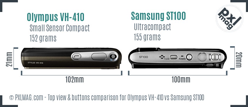 Olympus VH-410 vs Samsung ST100 top view buttons comparison