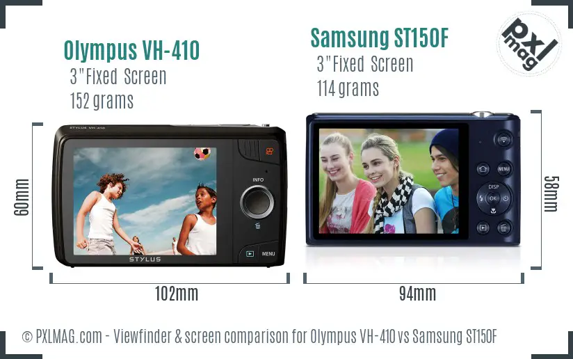 Olympus VH-410 vs Samsung ST150F Screen and Viewfinder comparison