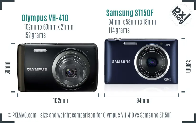 Olympus VH-410 vs Samsung ST150F size comparison