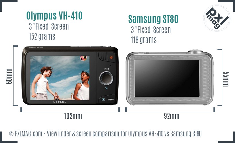 Olympus VH-410 vs Samsung ST80 Screen and Viewfinder comparison