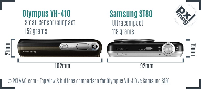 Olympus VH-410 vs Samsung ST80 top view buttons comparison