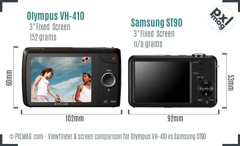 Olympus VH-410 vs Samsung ST90 Screen and Viewfinder comparison