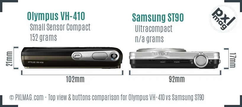 Olympus VH-410 vs Samsung ST90 top view buttons comparison