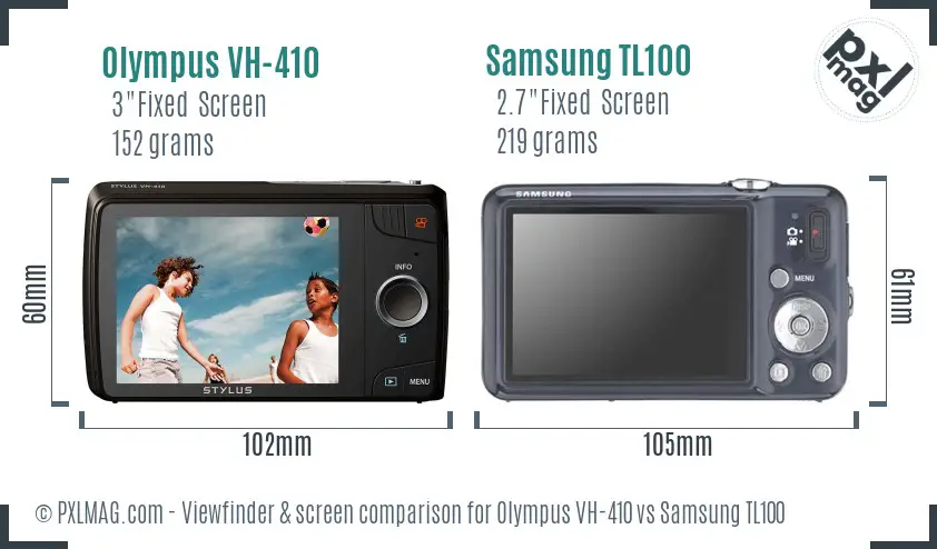 Olympus VH-410 vs Samsung TL100 Screen and Viewfinder comparison