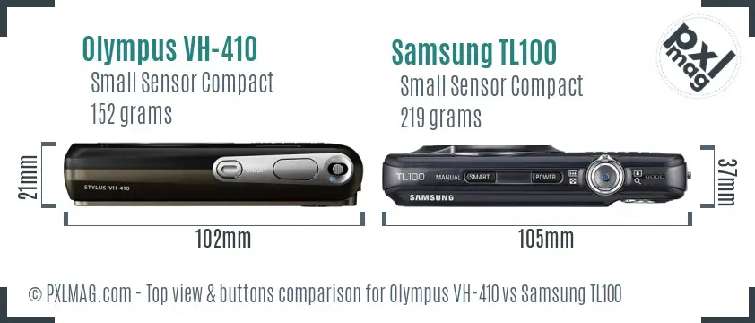 Olympus VH-410 vs Samsung TL100 top view buttons comparison