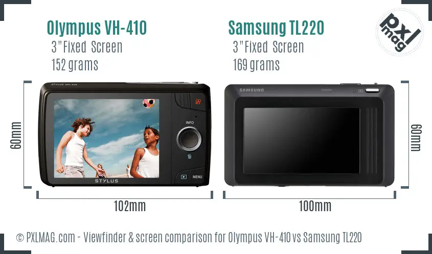 Olympus VH-410 vs Samsung TL220 Screen and Viewfinder comparison
