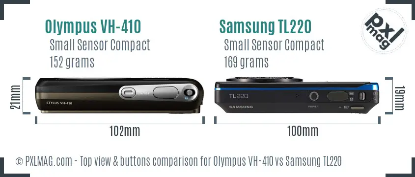 Olympus VH-410 vs Samsung TL220 top view buttons comparison
