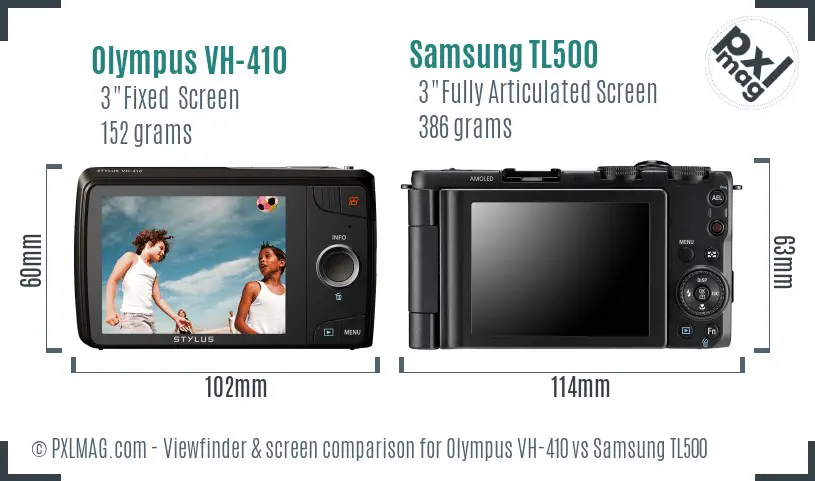 Olympus VH-410 vs Samsung TL500 Screen and Viewfinder comparison