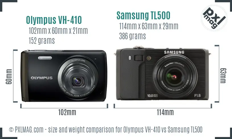 Olympus VH-410 vs Samsung TL500 size comparison