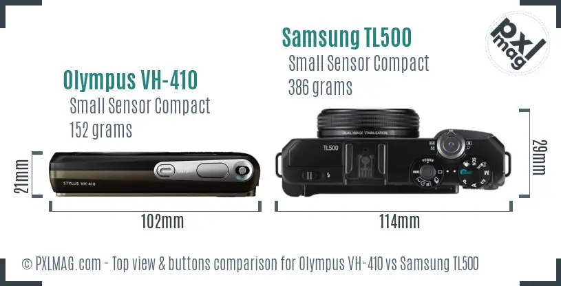 Olympus VH-410 vs Samsung TL500 top view buttons comparison