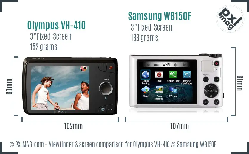 Olympus VH-410 vs Samsung WB150F Screen and Viewfinder comparison