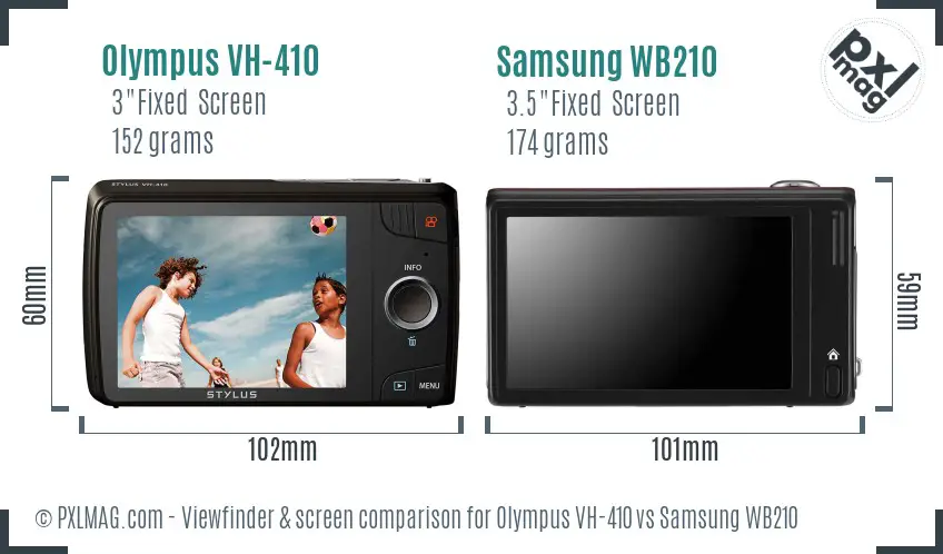 Olympus VH-410 vs Samsung WB210 Screen and Viewfinder comparison
