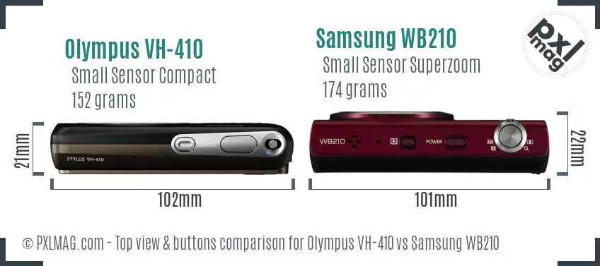 Olympus VH-410 vs Samsung WB210 top view buttons comparison