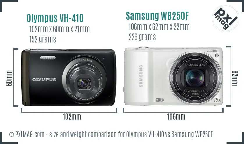 Olympus VH-410 vs Samsung WB250F size comparison