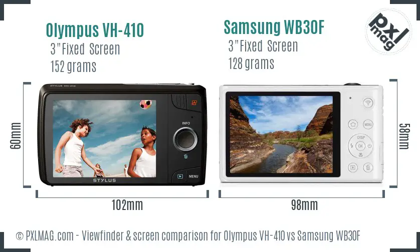 Olympus VH-410 vs Samsung WB30F Screen and Viewfinder comparison