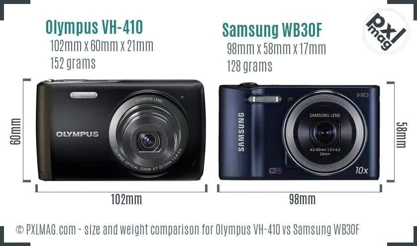 Olympus VH-410 vs Samsung WB30F size comparison