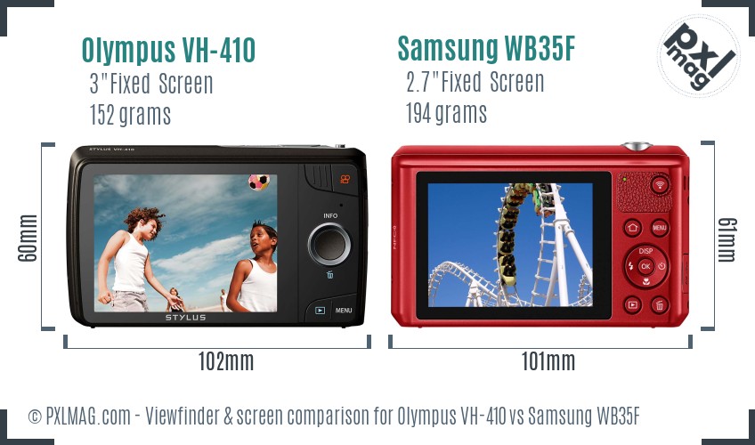 Olympus VH-410 vs Samsung WB35F Screen and Viewfinder comparison