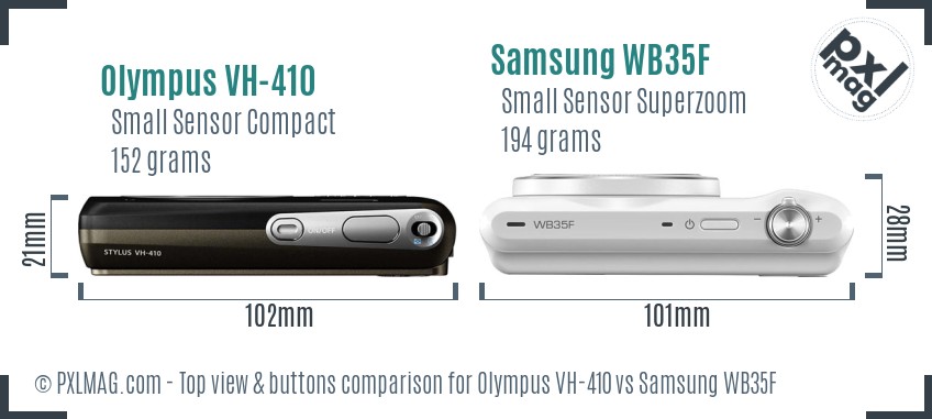 Olympus VH-410 vs Samsung WB35F top view buttons comparison