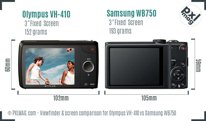 Olympus VH-410 vs Samsung WB750 Screen and Viewfinder comparison