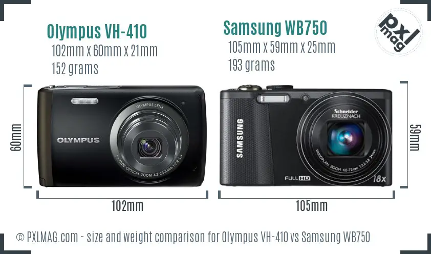 Olympus VH-410 vs Samsung WB750 size comparison