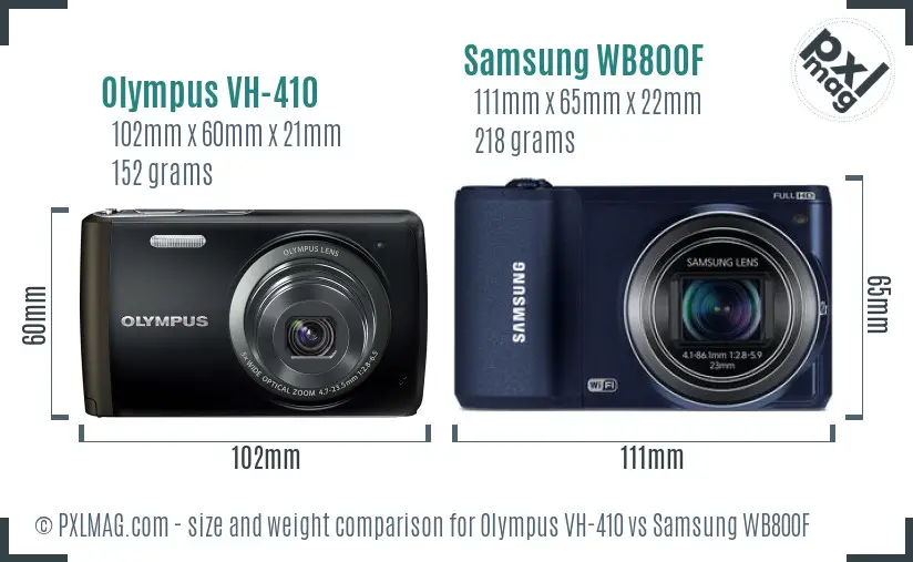 Olympus VH-410 vs Samsung WB800F size comparison
