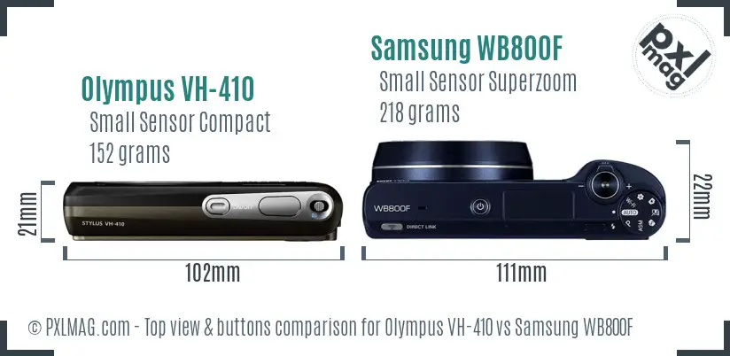 Olympus VH-410 vs Samsung WB800F top view buttons comparison