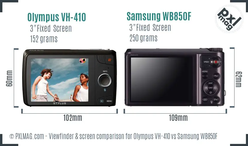 Olympus VH-410 vs Samsung WB850F Screen and Viewfinder comparison