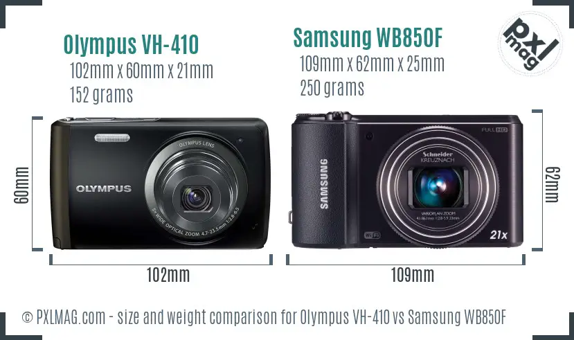 Olympus VH-410 vs Samsung WB850F size comparison