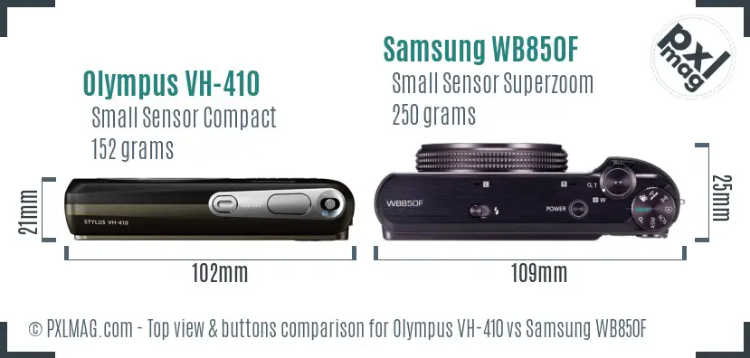 Olympus VH-410 vs Samsung WB850F top view buttons comparison