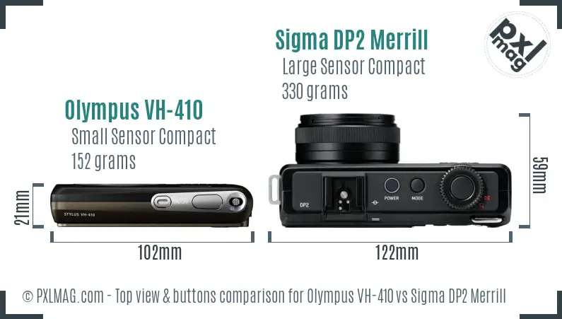 Olympus VH-410 vs Sigma DP2 Merrill top view buttons comparison Olympus VH-410 vs Sigma DP2 Merrill top view buttons comparison